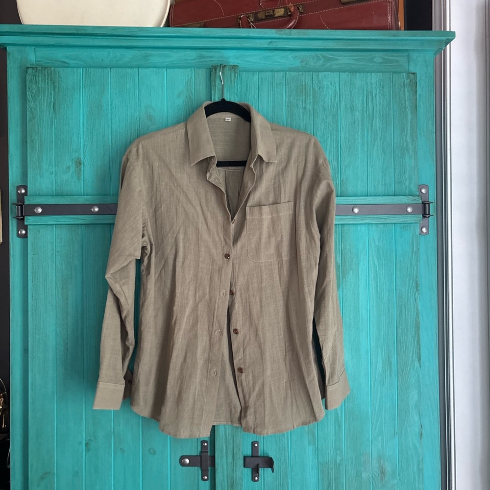 Olive Green Linen Button-Up Shirt